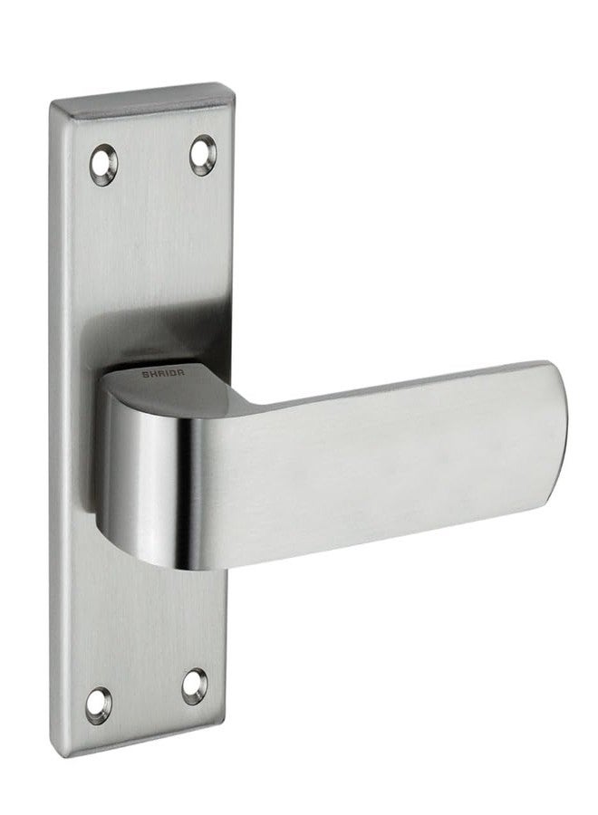 شريدا طقم مقبض باب من الفولاذ المقاوم للصدأ من شريدا 446 مع جسم قفل - مقبض ذراع متين على لوحة (لوحة 5 بوصات) - لمسة نهائية ساتانية أنيقة | يشمل القفل والبراغي ومزلاج الأطفال | يناسب الأبواب بسمك 30-50 مم - Image 1